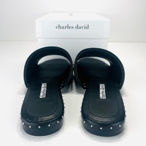 Charles David Sheriff Flat Slide Sandal Size 7 Black Luxury Leather Padded Comfy - Picture 10 of 16